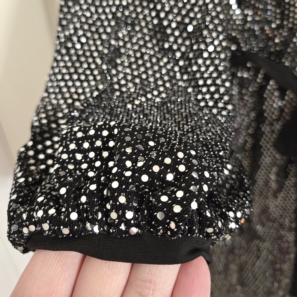 Alexa B Nites Faux Wrap Dress Black Sequin disco ball size 14W NWT - Picture 4 of 11